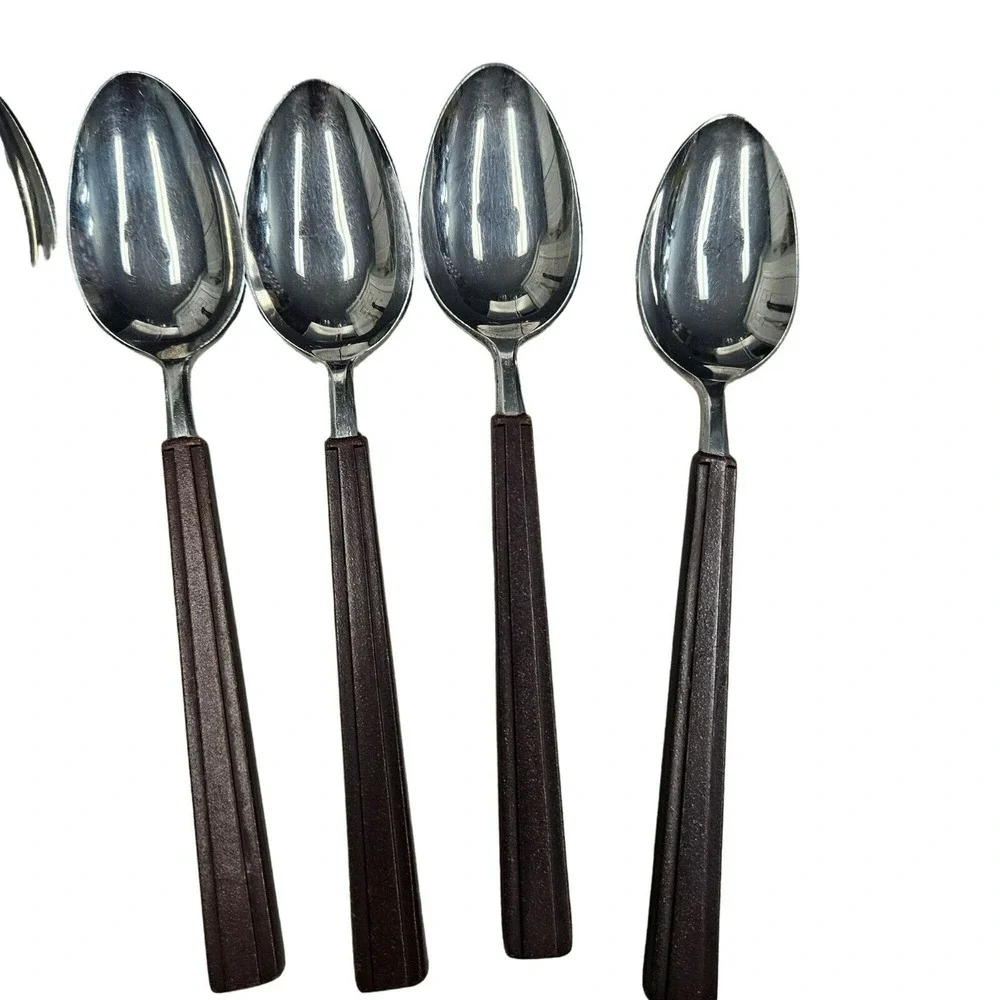 Vintage EKCO ETERNA Rare Shape Brown‎ Faux Wood Handle Flatware Forks 34 Pieces